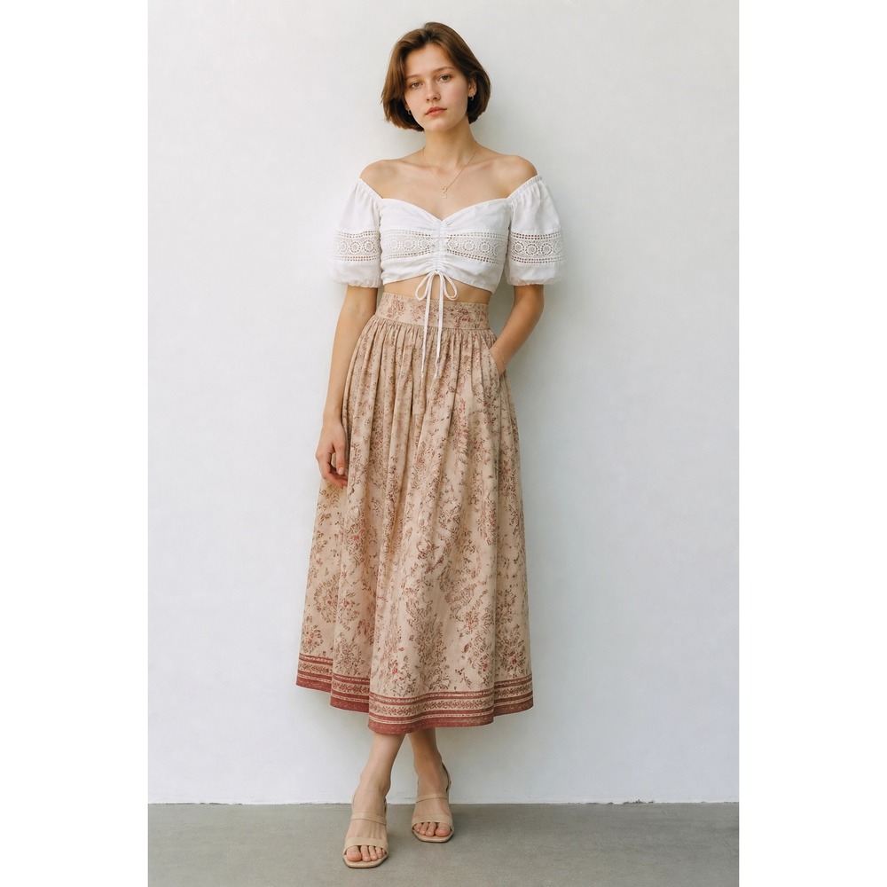 Do+Be White Cropped Top Puff Sleeve Womens Large Drindl Peasant Rencore Romantic - Picture 14 of 15